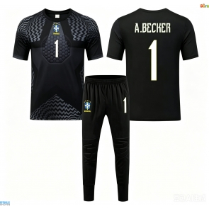 Billiga Brasilien Alisson Becker #1 Målvakt Hemmatröja Barn VM 2026 Kortärmad (+ Korta byxor)